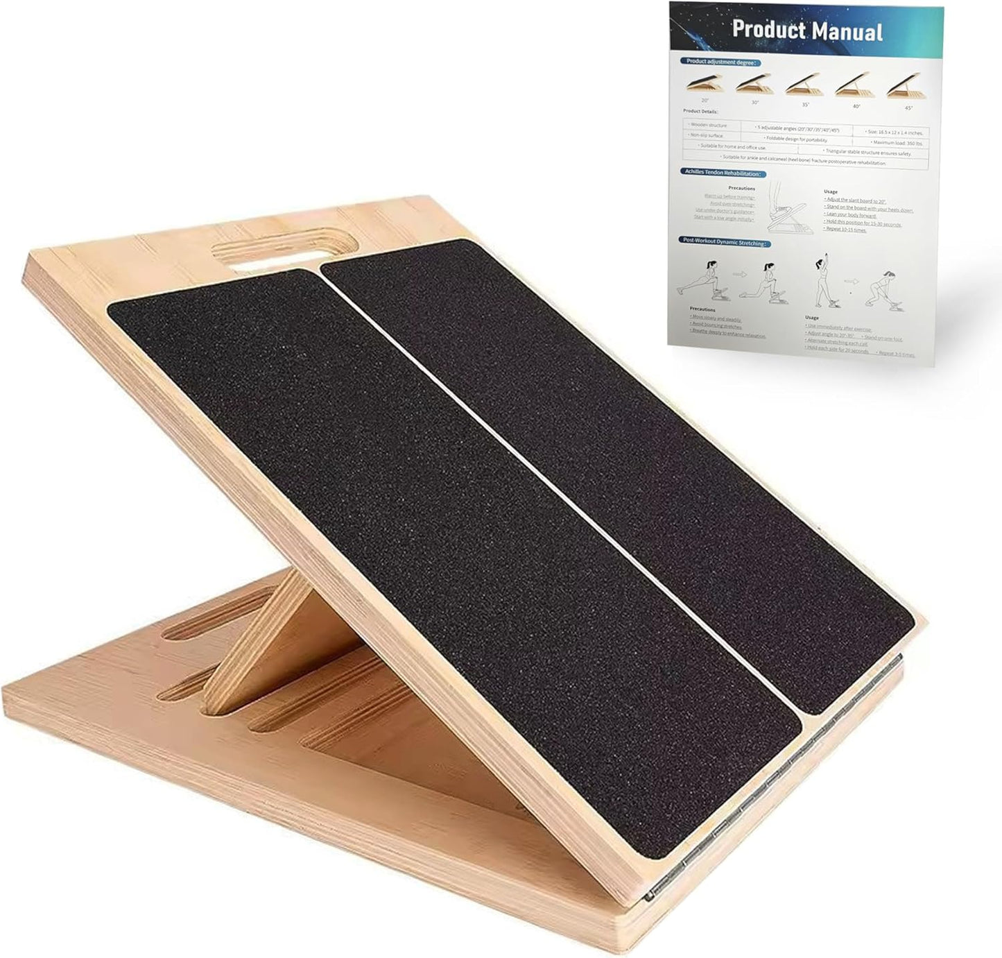 Adjustable Wooden Slant Board - 5-Angle Foldable Calf Stretcher & Squat Wedge for Home Gym
