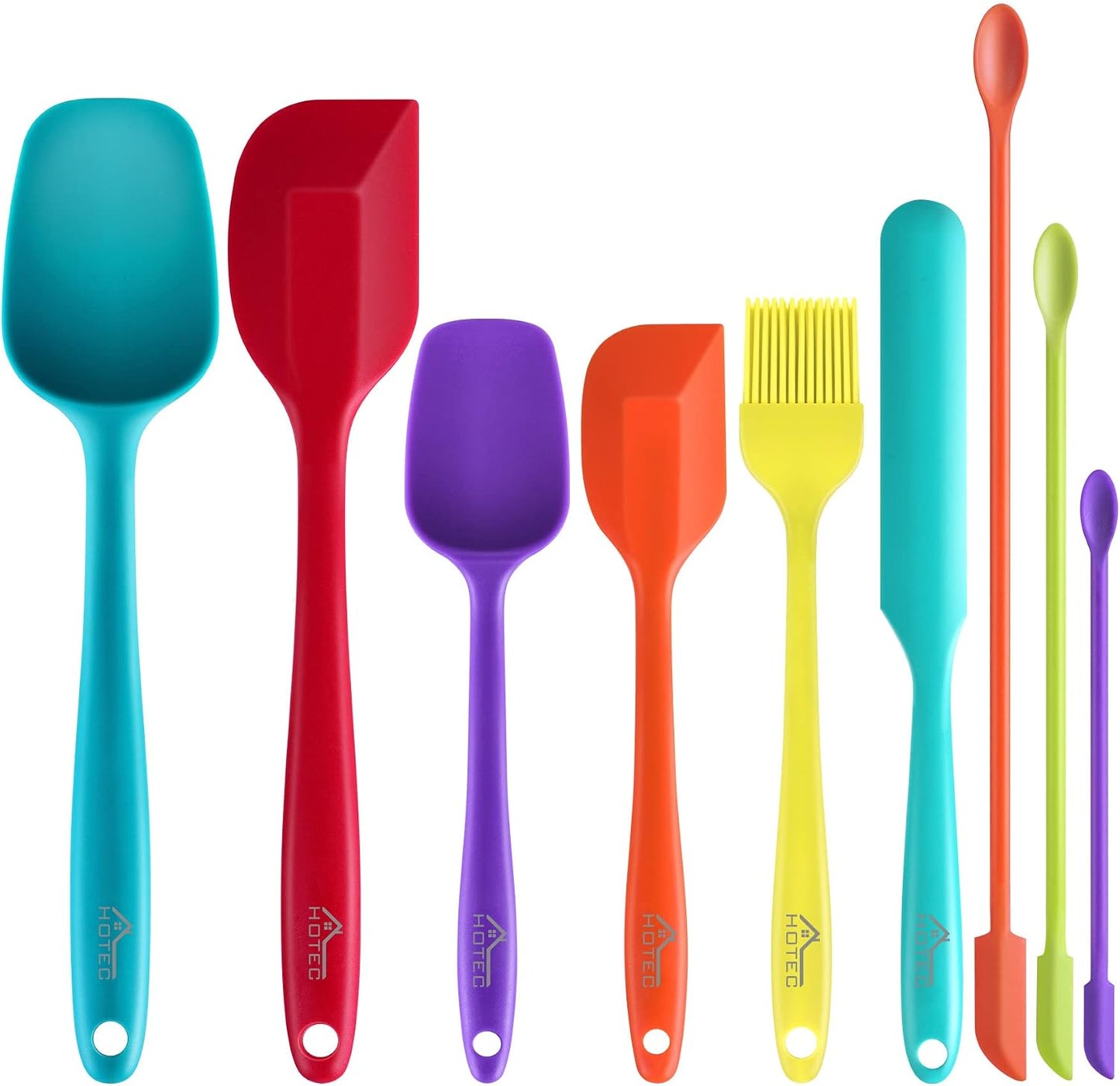 HOTEC Heat Resistant 600℉ Food Grade Silicone Rubber Spatula Set for Baking, Cooking, and Mixing Non Stick Dishwasher Safe BPA-Free Multicolor Set of 5