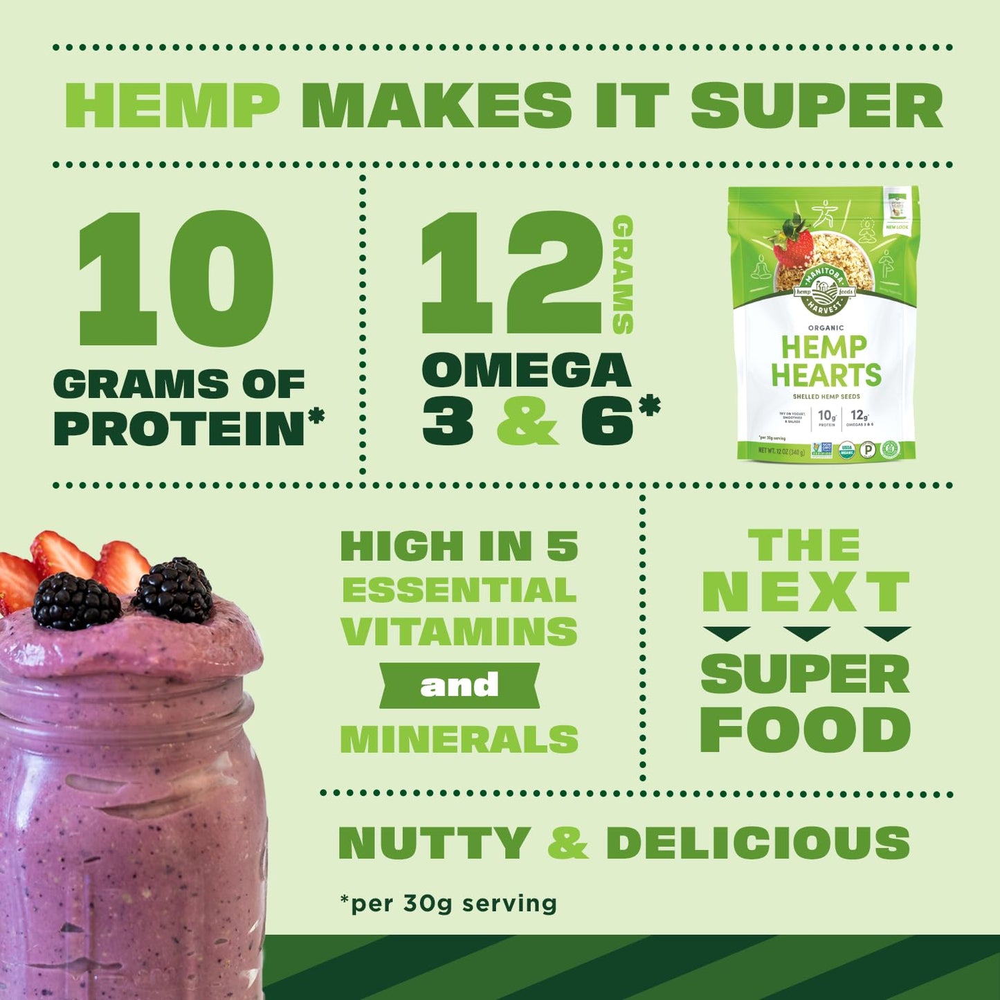 Manitoba Harvest Organic Hemp Hearts, Shelled Hemp Seeds - 7oz - 10g Plant Protein & 12g Omega 3 & 6 per 30g serving - Easy-to-Digest seeds with 9 Essential Amino Acids - Gluten Free, Vegan, Non-GMO