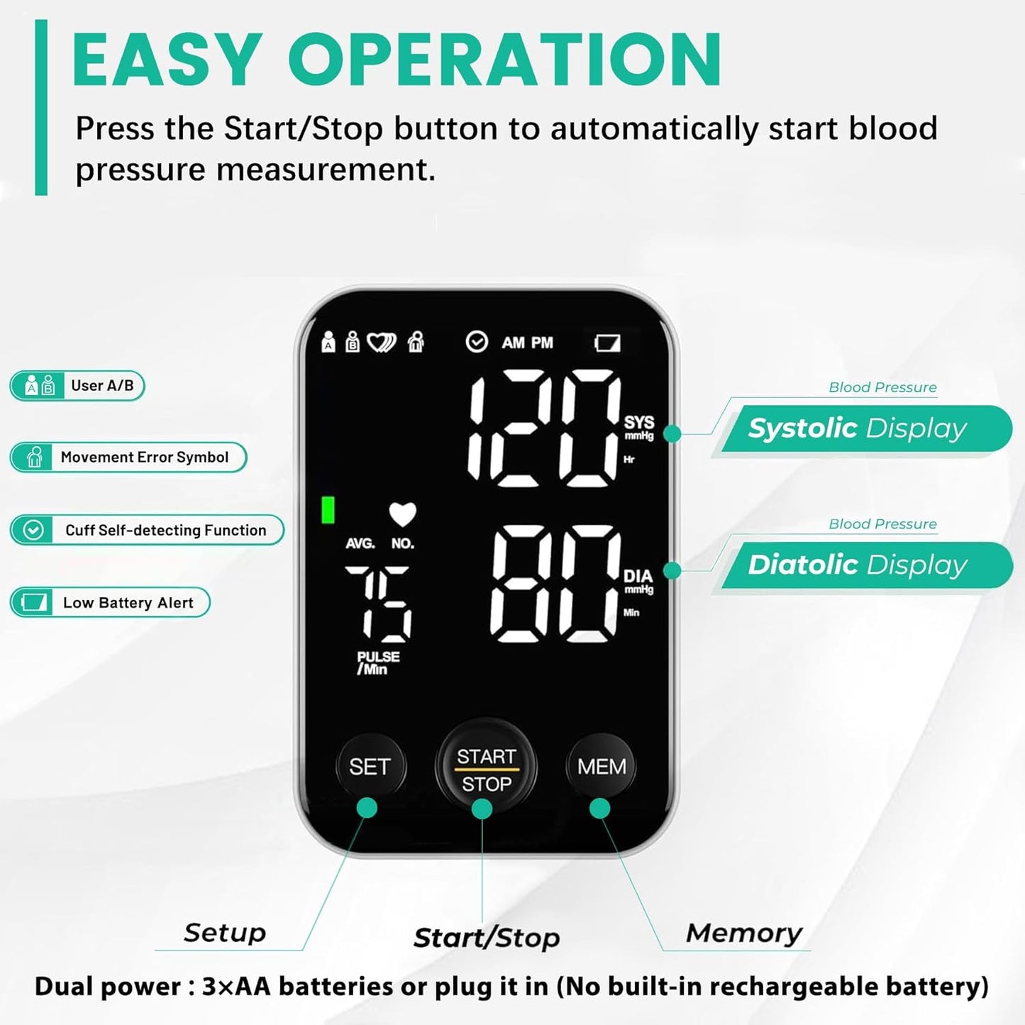 Oklar Upper Arm Blood Pressure Monitor with Large Display and Adjustable Cuff
