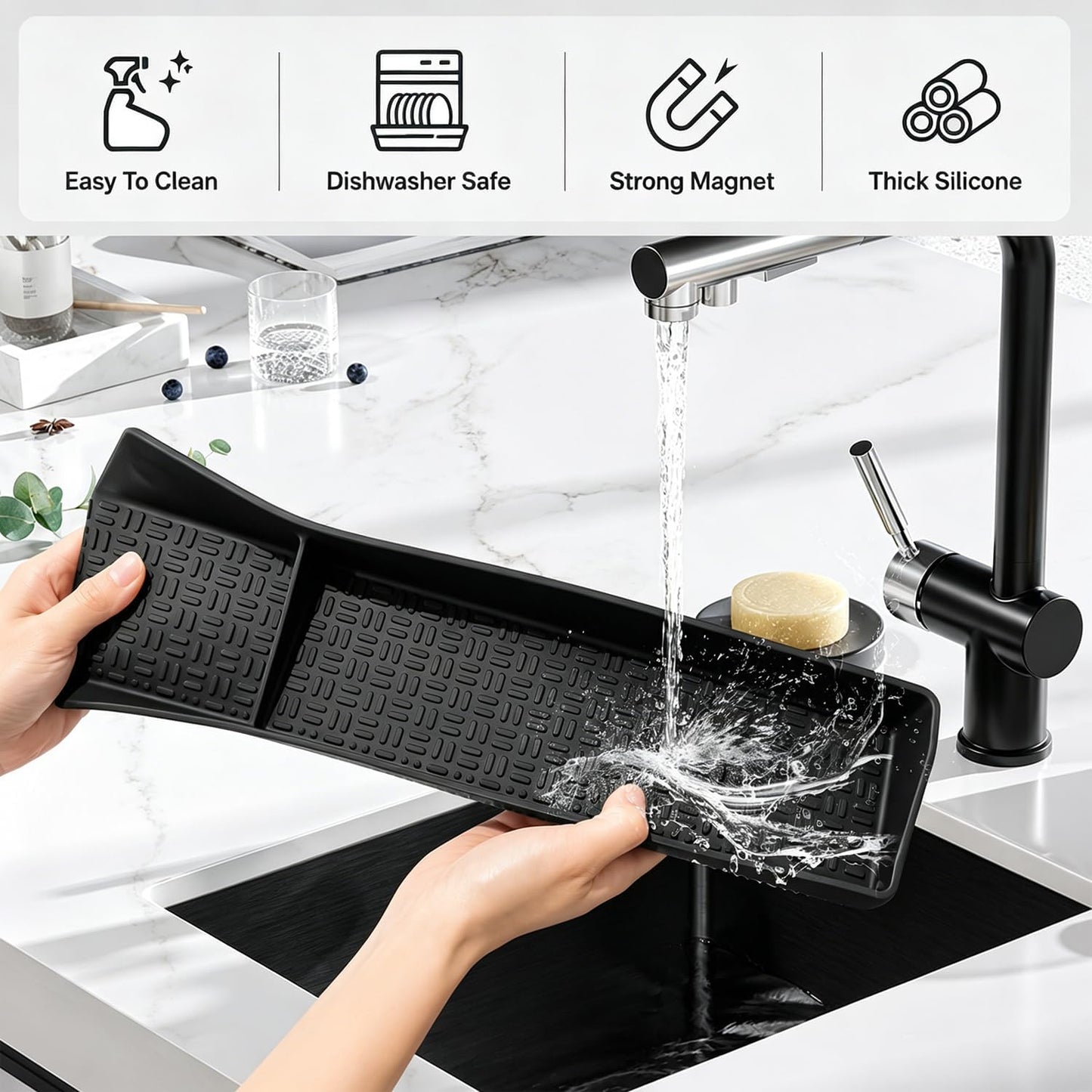 30" Magnetic Stove Top Shelf, Silicone Over the Stove Spice Rack Organizer | Heat Resistant Silicone, Anti-Rattle No-Scratch Range Shelf, 3 Functional Partitions Kitchen Storage for Spices