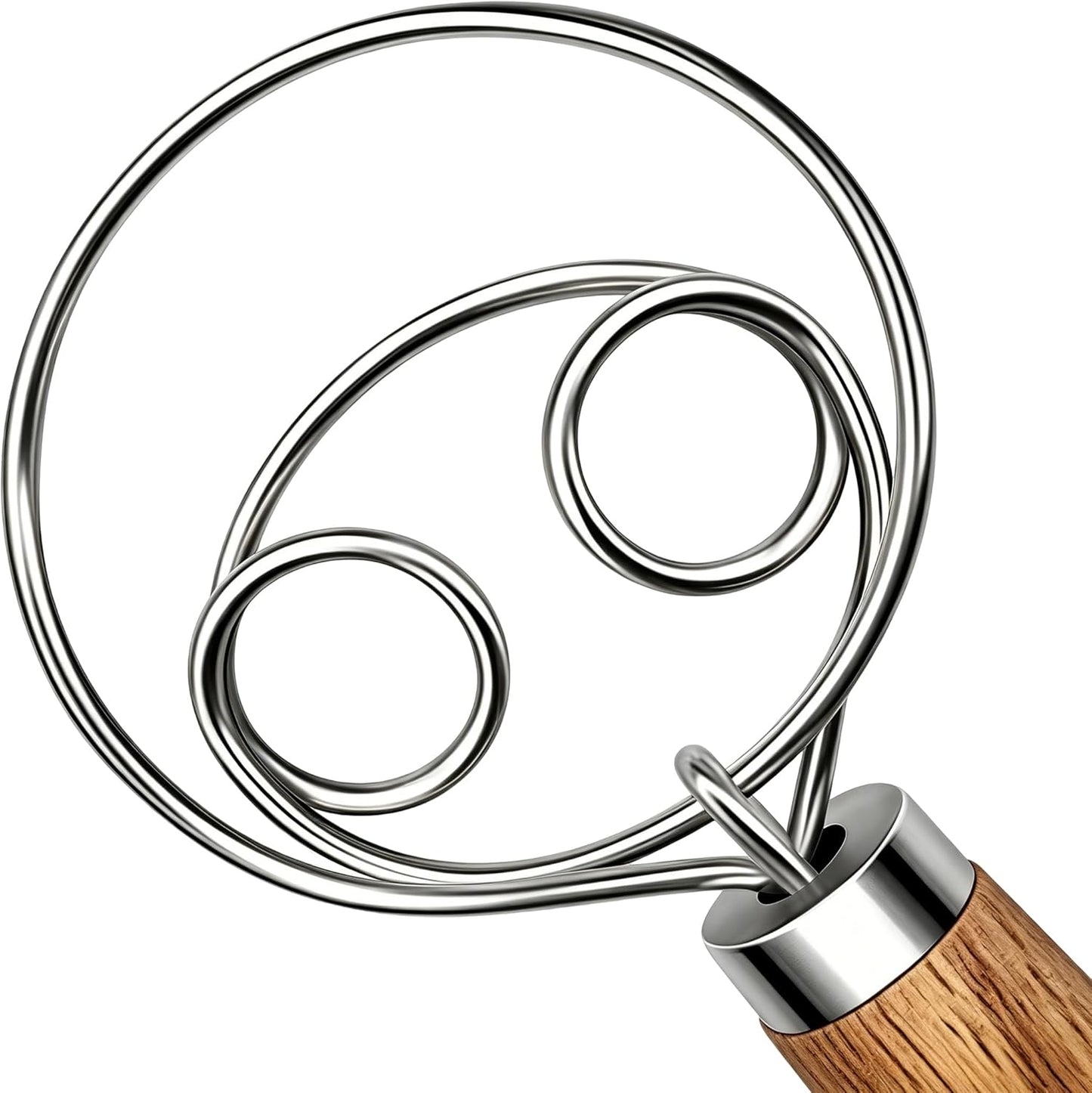 TEEVEA Danish Dough Whisk Stainless Steel Wooden Handle for Sourdough Bread | 4-Loop Food-Grade Steel Dutch Whisk, Even Mixing, Replaces Dough Hook and Mixing Spoon, Nonstick Easy Clean, Sourdough Mixer