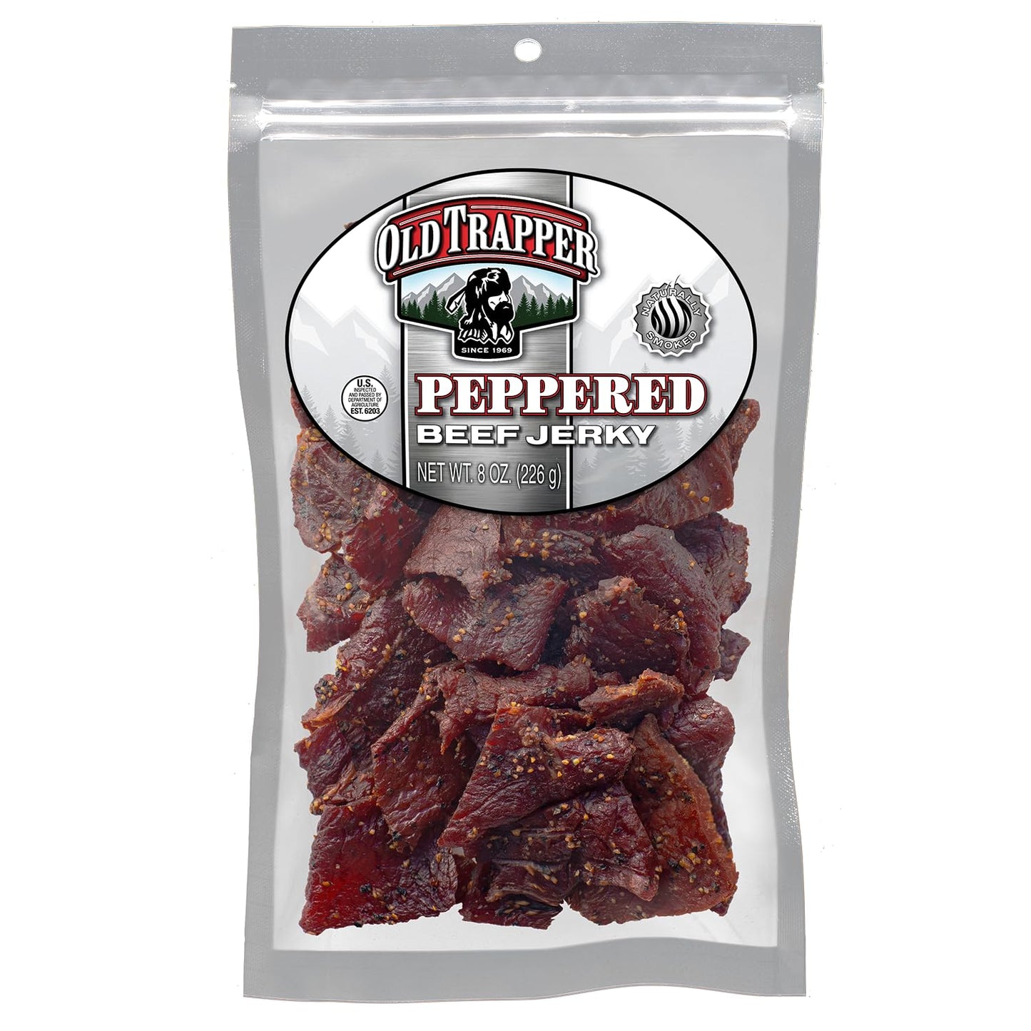 Old Trapper Beef Jerky, 8 Ounce Bag, Tender Meat Snacks for Lunches or Between Meals