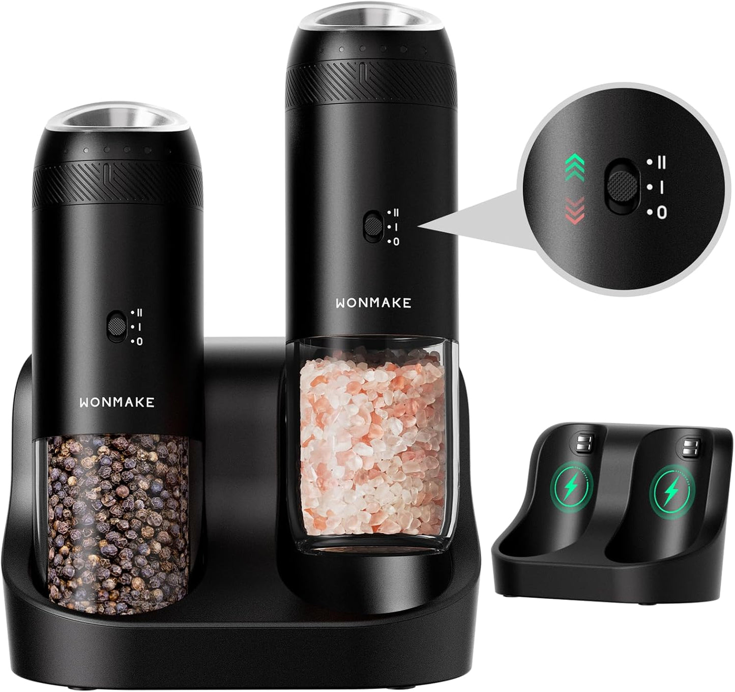 Electric Salt and Pepper Grinder Set - Automatic Refillable Salt and Pepper Grinders with Charging Base & LED Light, Adjustable Coarseness, One-handed Easy Operation, Ideal Kitchen Gadget