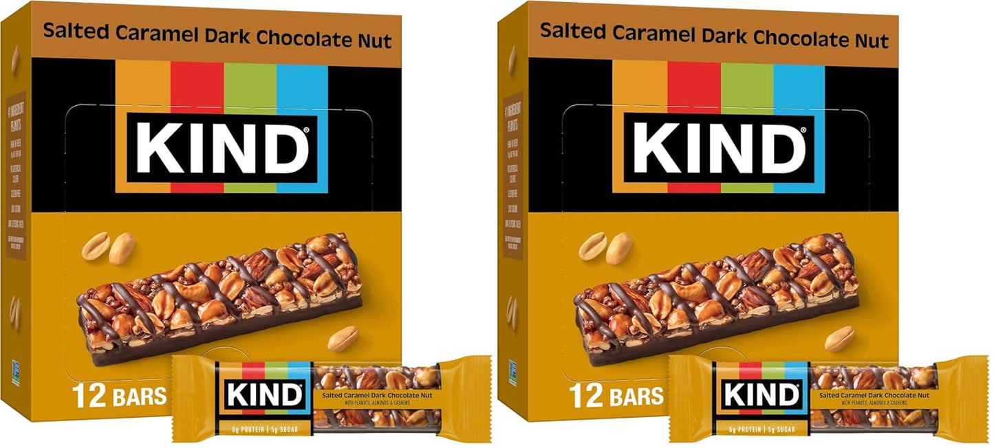 KIND Snack Bars, Caramel Almond & Sea Salt, Gluten Free, Low Sugar, High Fiber, 12 Count