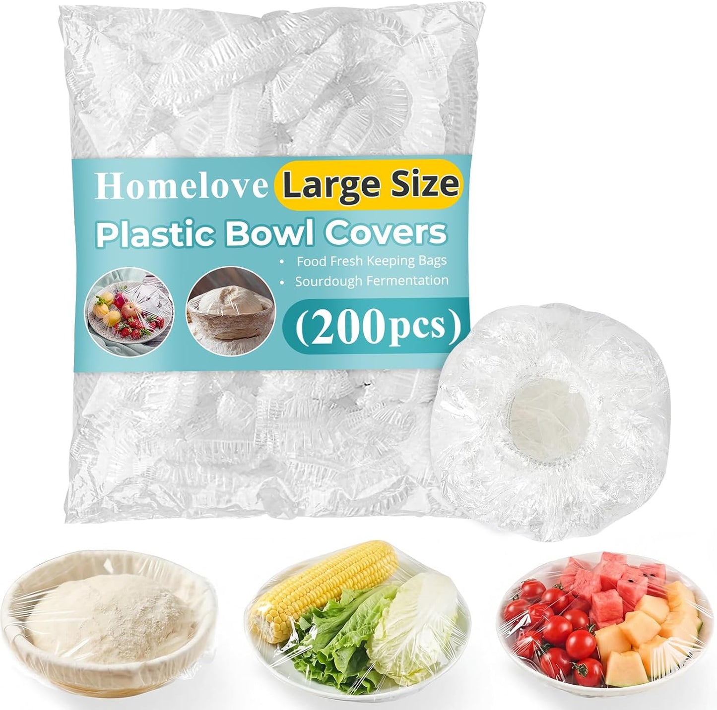 Homelove 200pcs Bowl Covers Bread Proofing - Plastic Wrap for Food Sourdough Bread Baking Rising Elastic Reusable Plate Covers Outdoor Food Fresh Keeping Bags Shower Cap Hair Deep Conditioning