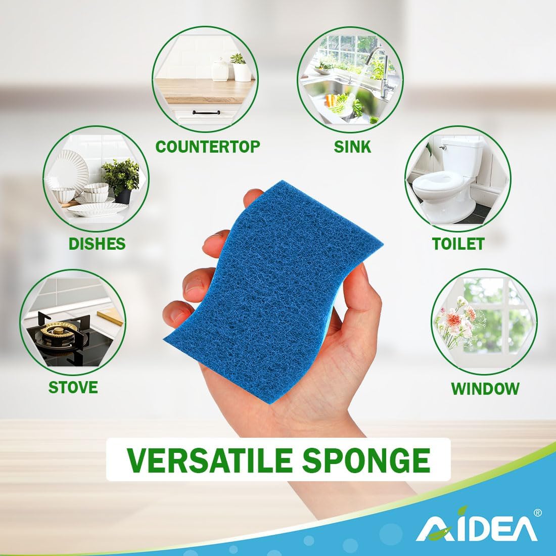 AIDEA Sponges Kitchen-24Count, Non-Scratch Scrub Sponge, Sponge for Dishes | Kitchen Sponges for Non-Stick Cookware, Cleans Fast Without Scratching, Cleaning Power for Kitchen, Bathroom, Household