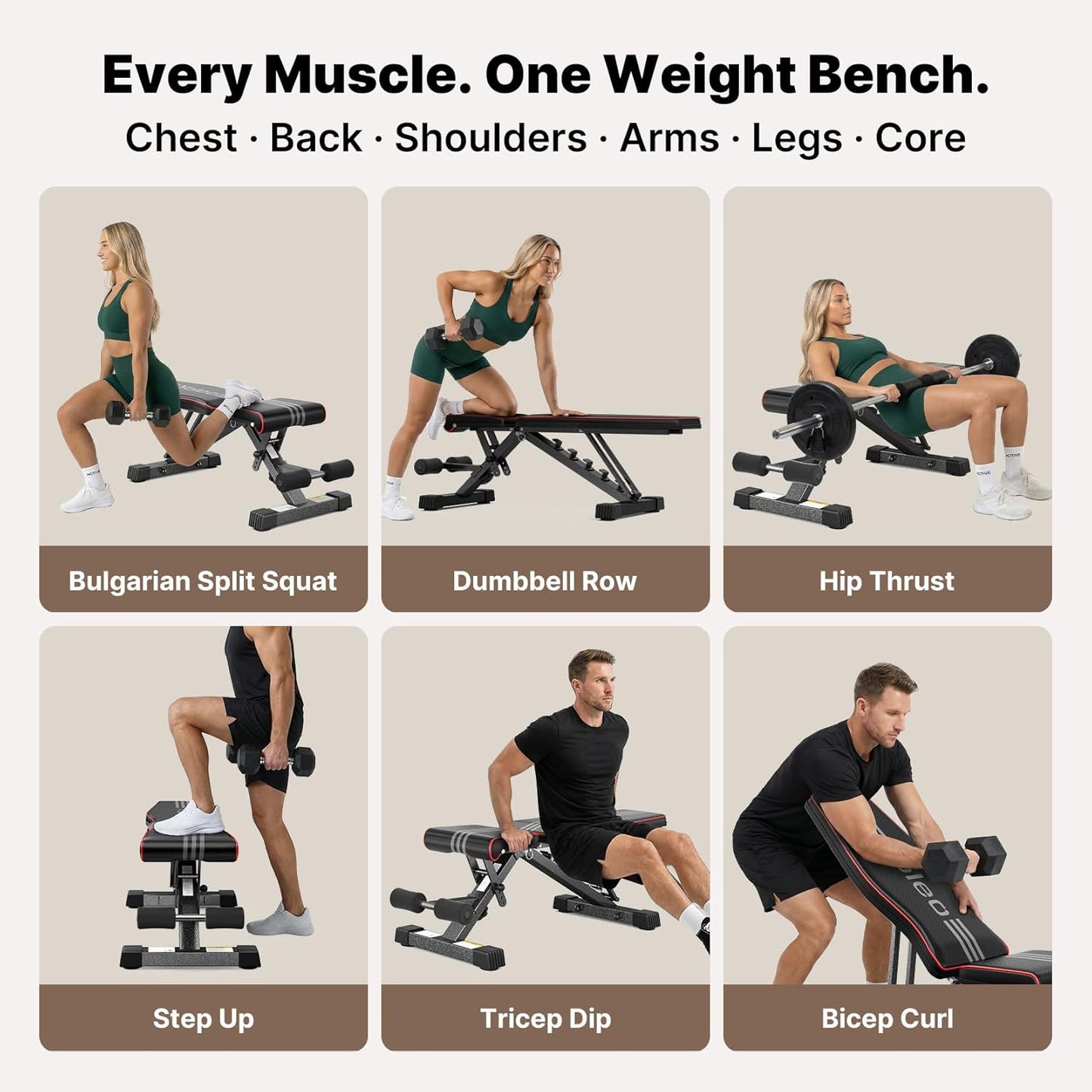YOLEO Adjustable Weight Bench, ASTM-Certified 827LBS, 95% Pre-Assembled, Foldable Gym Bench