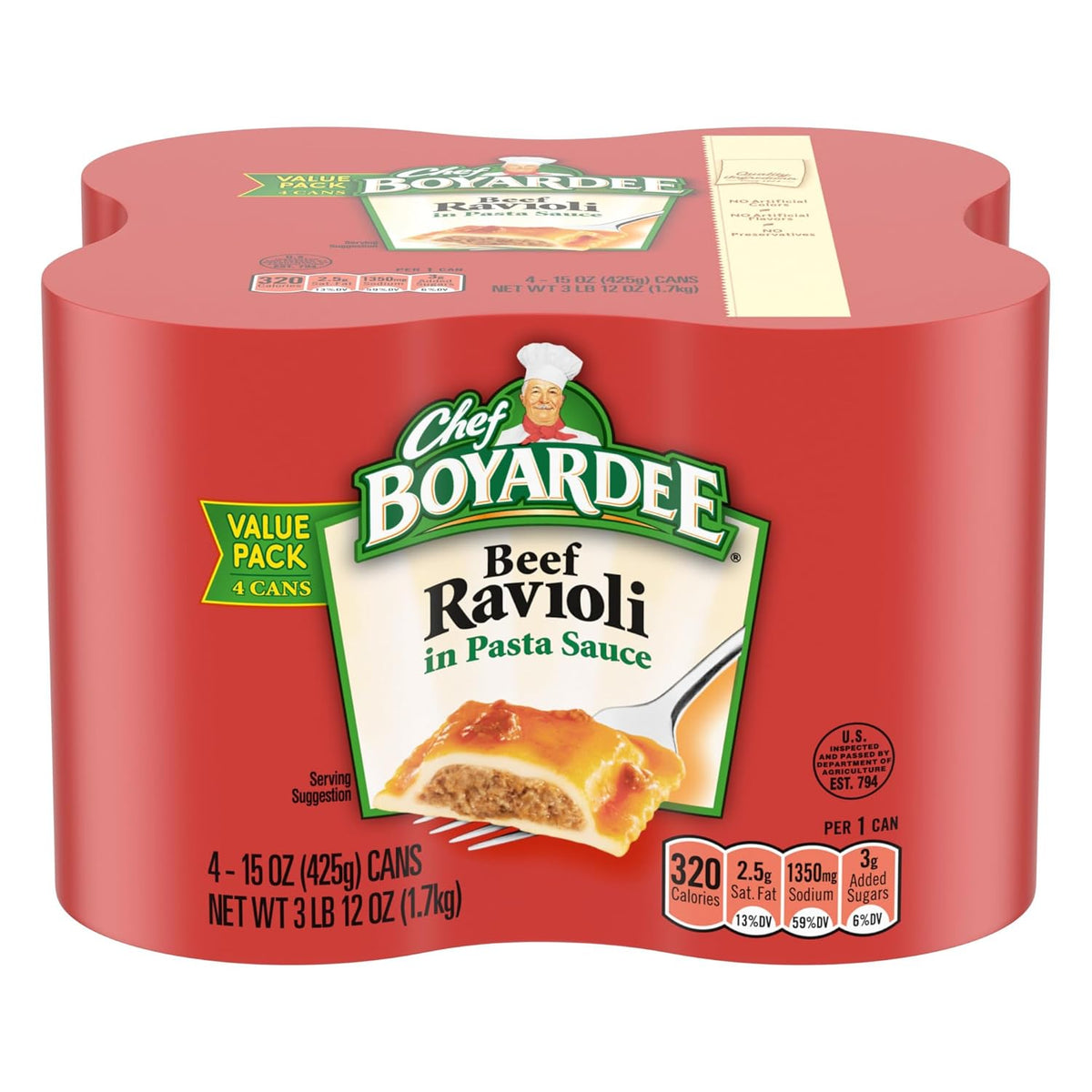 Chef Boyardee Beef Ravioli, 15 oz, 4 Pack - Delicious, Convenient Meal Ready in Minutes