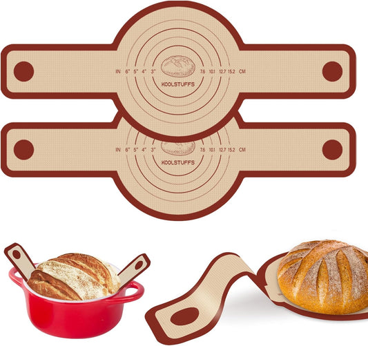 2 PCS Silicone Bread Sling for Dutch Oven, Red | Non-Stick & Reusable Bread Baking Supplies with Extra Long Handles, Easily Transfer Sourdough, Dishwasher Safe, Round
