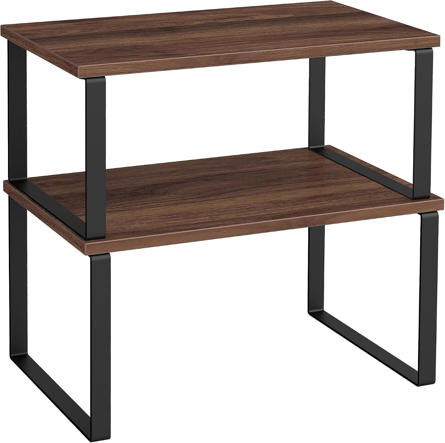 SONGMICS Cabinet Organizer Shelf, Set of 2 Kitchen Counter Shelves, Kitchen Storage, Spice Rack, Stackable, Expandable, Metal and Engineered Wood, 11.7 Inches, Ink Black and Natural Beige UKCS02NB