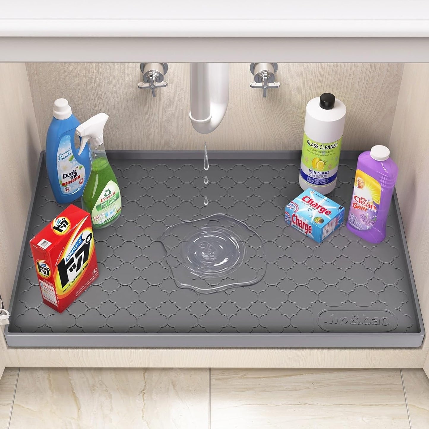Jin&Bao Under Sink Mat 34" x 22" Waterproof Silicone Cabinet Kitchen Liner | Silicone under kitchen sink mat,cabinet protector,bathroom shelf liner,raised edge,anti-slip,easy to clean & dishwasher safe