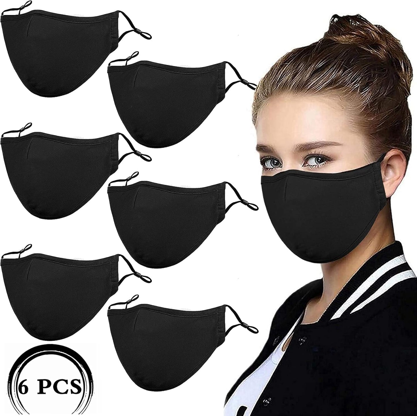 Black Reusable Breathable Cloth Face Mask, Adjustable Washable Face Protection Cover for Men and Women