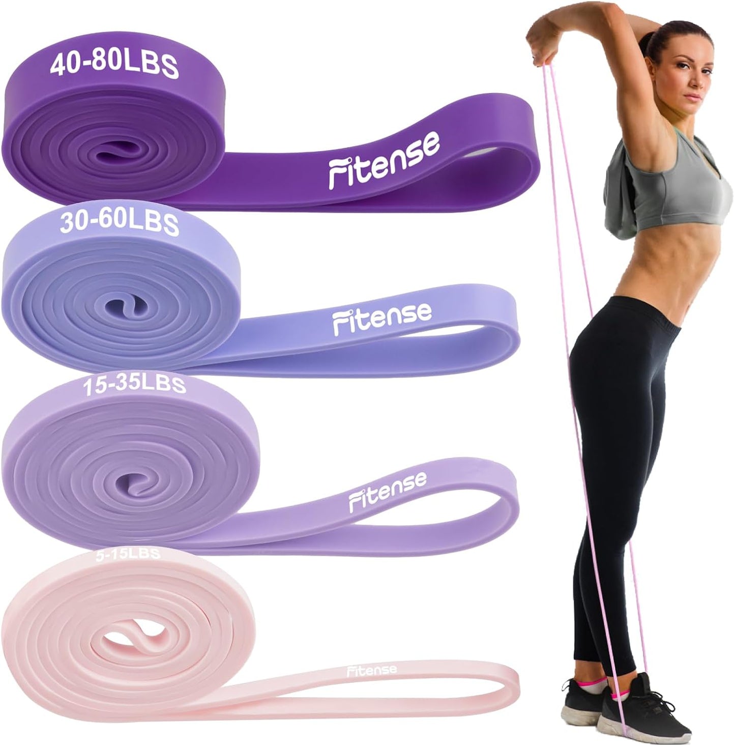Fitense Resistance Bands Set - Pull Up Bands for Men & Women, 4 Levels, Anchor, Poster & Pouch