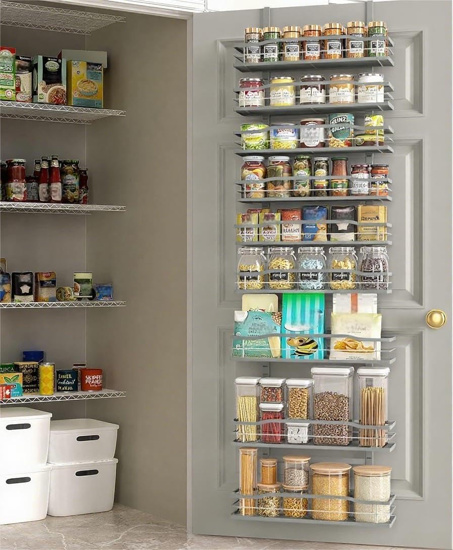 Moforoco 9-Tier Over The Door Pantry Organizer, Pantry Organization and Storage, Black Hanging Basket Wall Spice Rack Seasoning Shelves, Home & Kitchen Bedroom Bathroom House Essentials