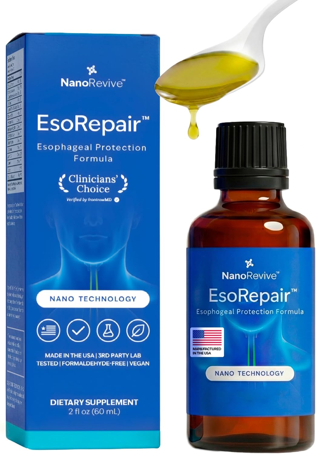 EsoRepair Nano Esophageal & Stomach Health Supplements for Men & Women - Digestive Comfort - Slippery Elm Bark, Zinc L-Carnosine & Aloe Vera Extract - Non-GMO & Dairy Free