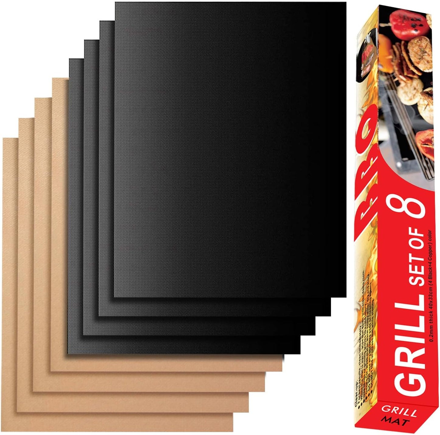 Grill Mat Set of 6, Non-Stick, 15.75 x 13 Inch, Black | Reusable Mats for Gas, Charcoal, or Electric Grills, Easy to Clean