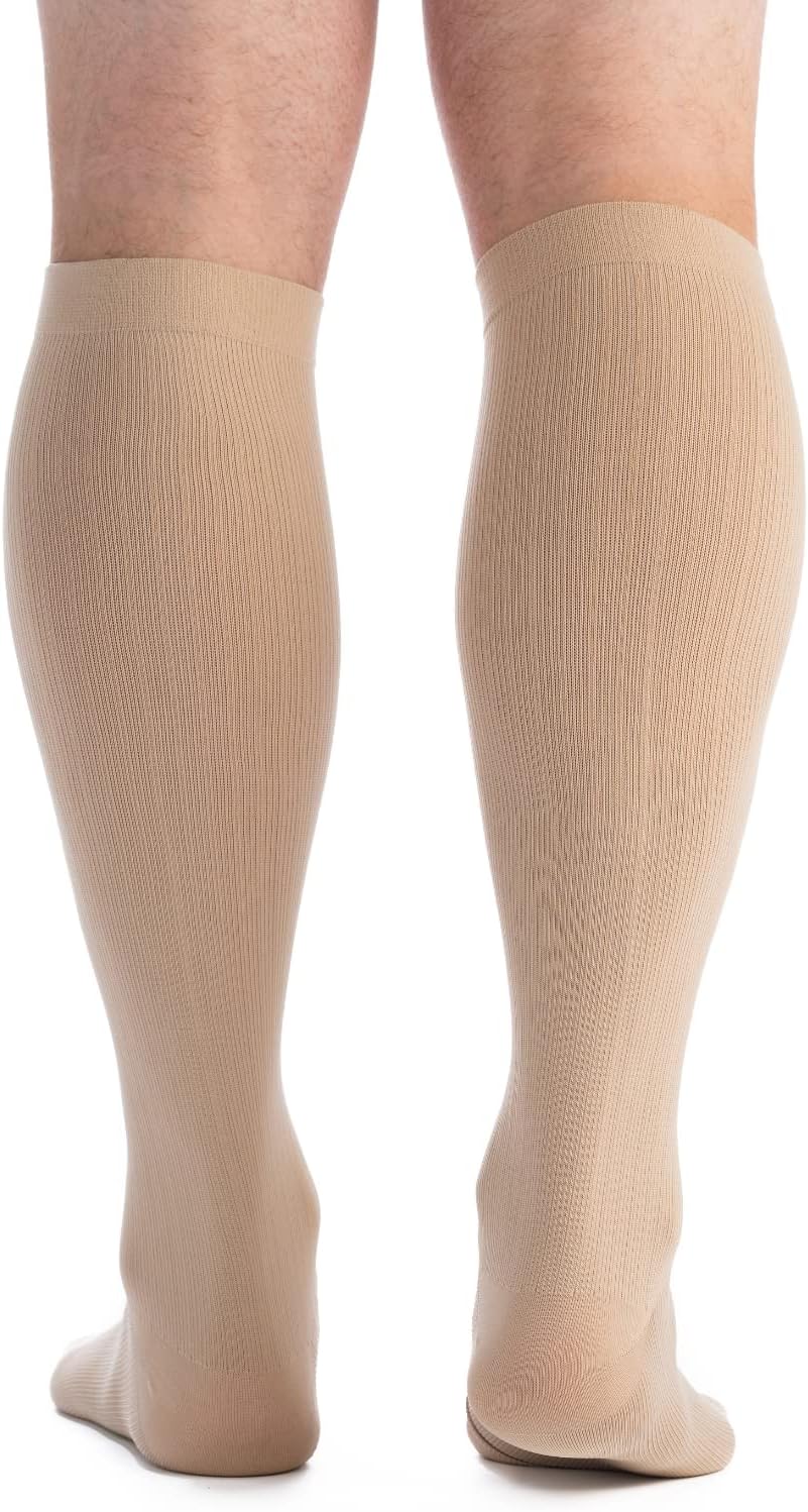 EvoNation Men's USA Made 20-30 mmHg Knee High Compression Socks Tan Large
