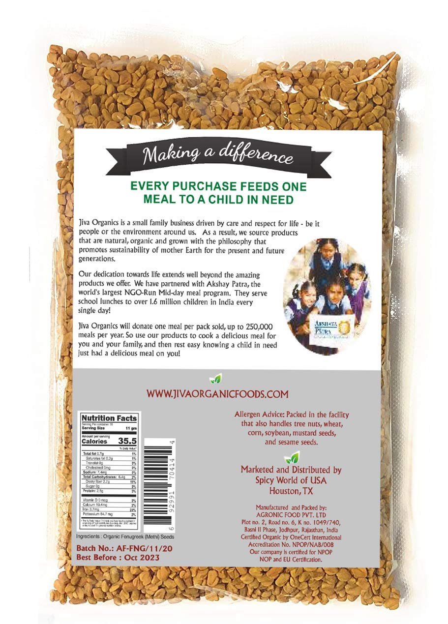 Jiva Organic Fenugreek Seeds 7 Ounce - Non-GMO, Gluten Free, All Natural Fenugreek Spice - USDA Certified, Product of India