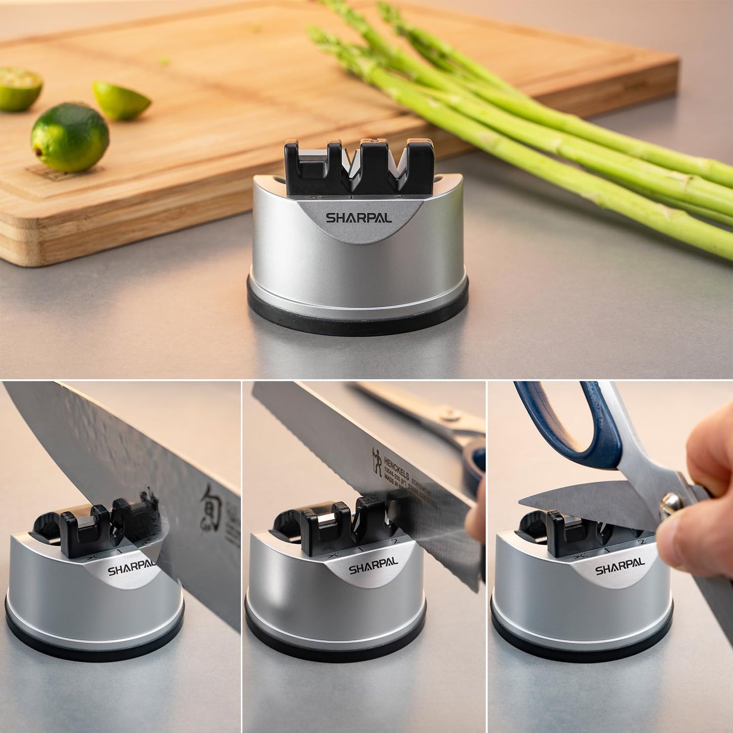 SHARPAL 191H Knife Scissors Sharpener | Repairs, Restores & Sharpens, Straight, Serrated & Kitchen Knives, Versatile Sharpening Tool for Blades, Gifts for Home Cooks