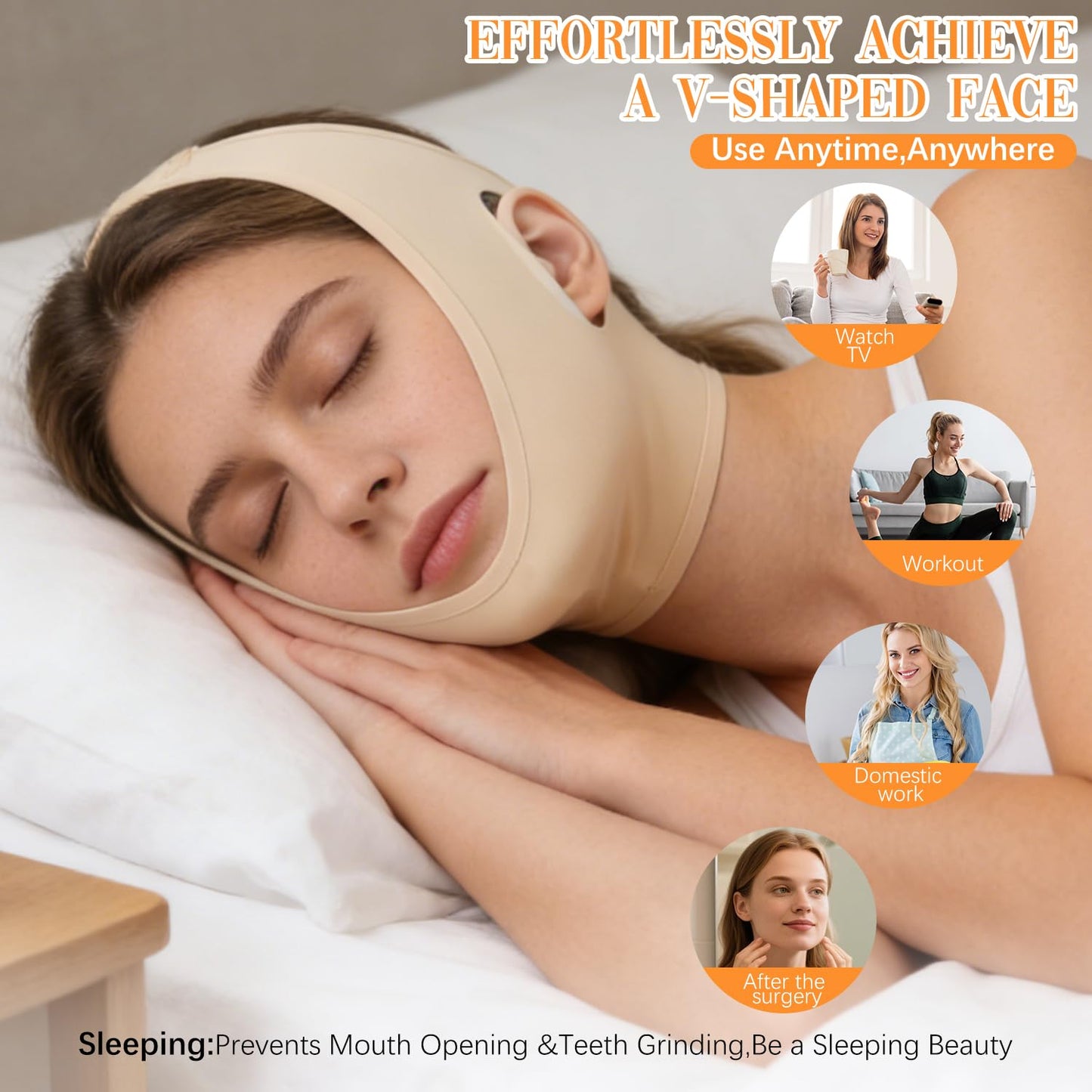 Collagen Face Sculpt Wrap, Beige, Reusable and Washable for Jawline Sculpting
