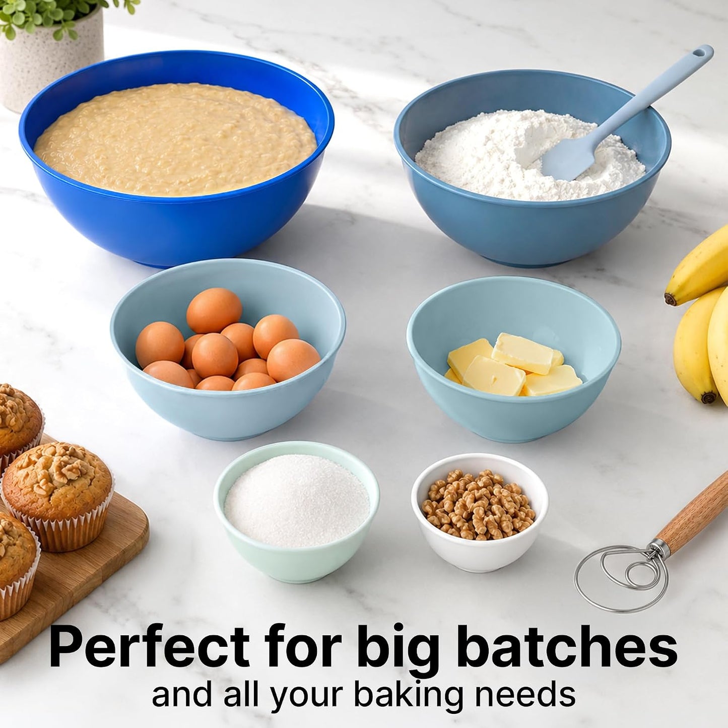 Zulay Kitchen 12 Piece Plastic Mixing Bowls with Lids Set - Leak-Proof Microwave & Freezer Safe Stackable Mixing Bowl Set for Preparing, Serving and Storing - Non-Slip Large Nesting Bowls (Blue Ombre)
