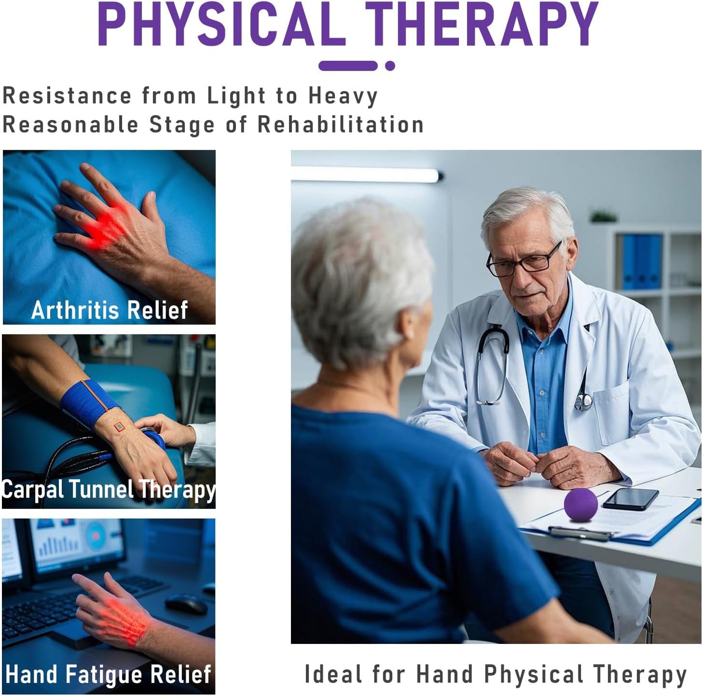 3-Pack Stress Balls for Adults - Hand Therapy, Finger Strengthening Exercises