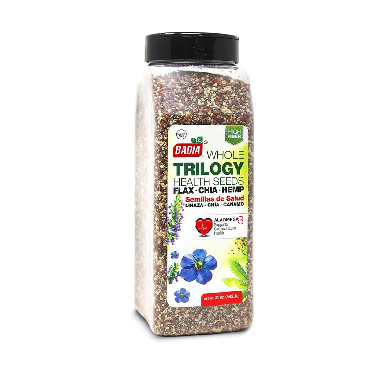 Badia Trilogy Health Seed Blend, Gluten-Free, High Fiber, Omega-3, 21 oz, Flax, Chia, Hemp Seeds