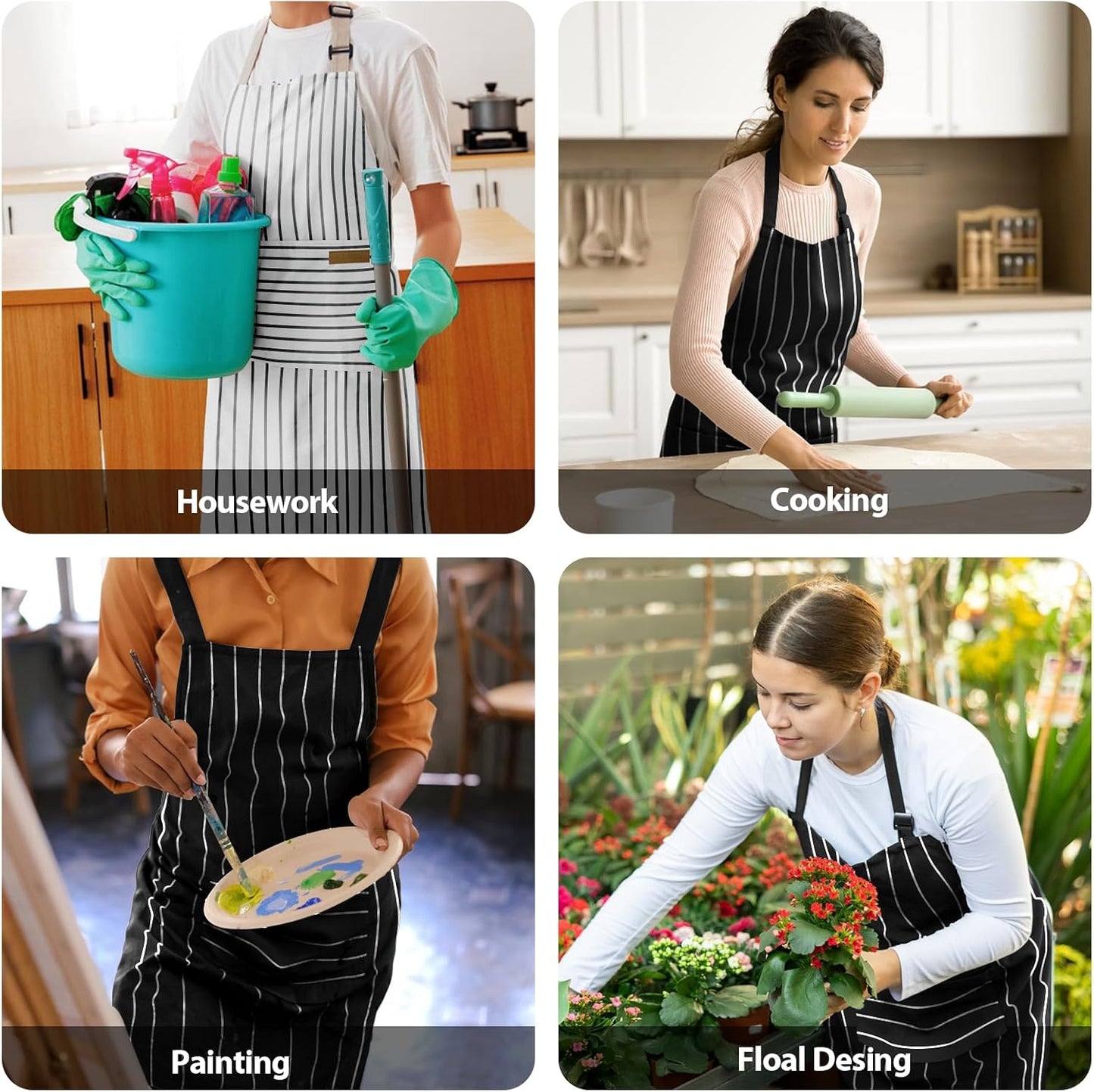 VALOME 2 Pack Kitchen Aprons with Pockets, Cooking Chef Apron for Men Women | Adjustable Neck Strap, Unisex Bib Soft Aprons, Cotton-Blend, for Grilling Cooking Gardening Baking