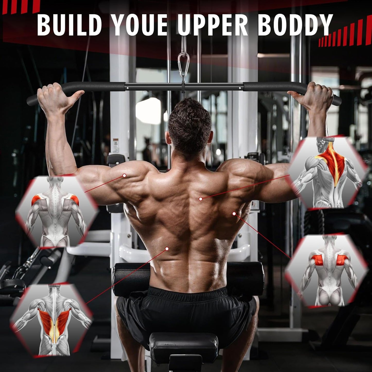 39.7'' Lat Pulldown Bar with 360° Rotation for Strength Workouts