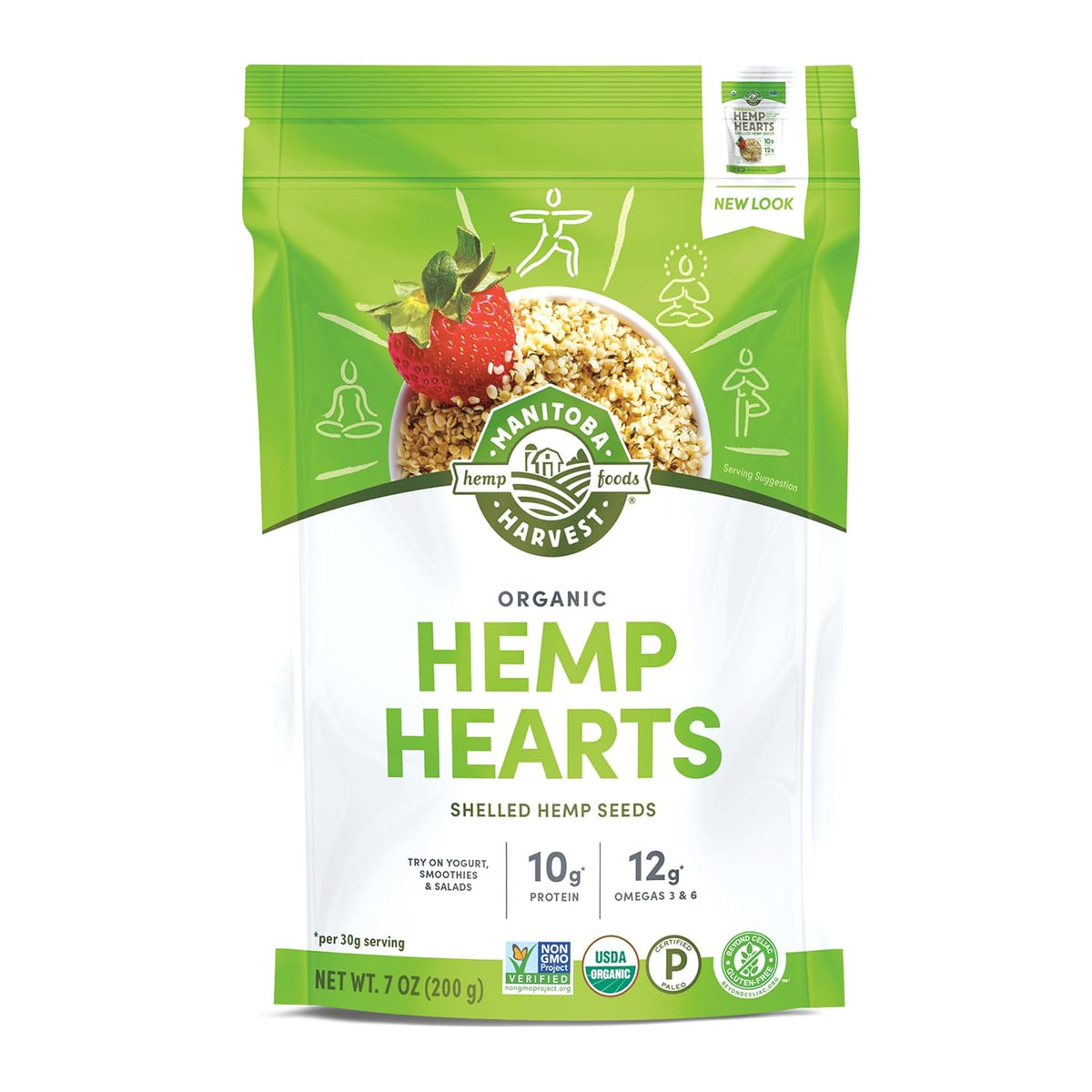 Manitoba Harvest Organic Hemp Hearts, Shelled Hemp Seeds - 7oz - 10g Plant Protein & 12g Omega 3 & 6 per 30g serving - Easy-to-Digest seeds with 9 Essential Amino Acids - Gluten Free, Vegan, Non-GMO
