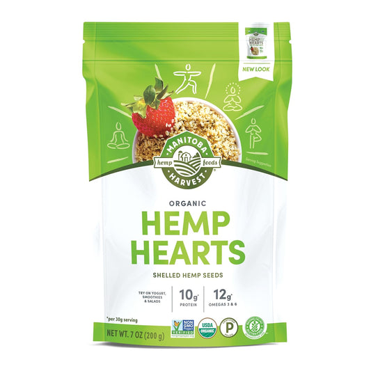 Manitoba Harvest Organic Hemp Hearts, Shelled Hemp Seeds - 7oz - 10g Plant Protein & 12g Omega 3 & 6 per 30g serving - Easy-to-Digest seeds with 9 Essential Amino Acids - Gluten Free, Vegan, Non-GMO