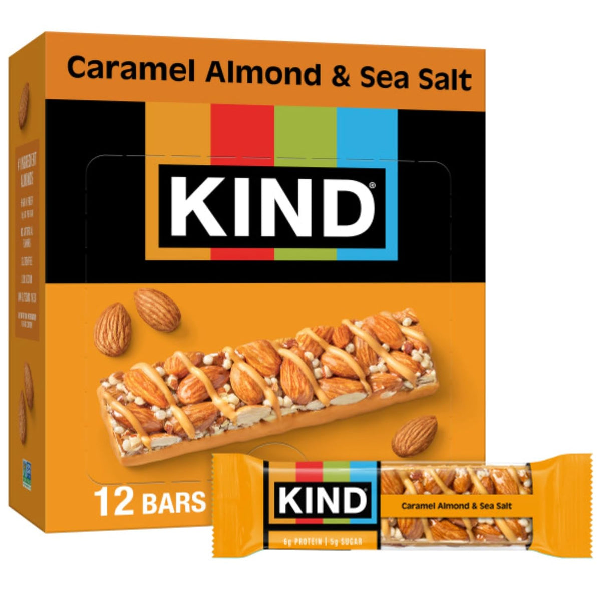 KIND Snack Bars, Caramel Almond & Sea Salt, Gluten Free, Low Sugar, High Fiber, 12 Count