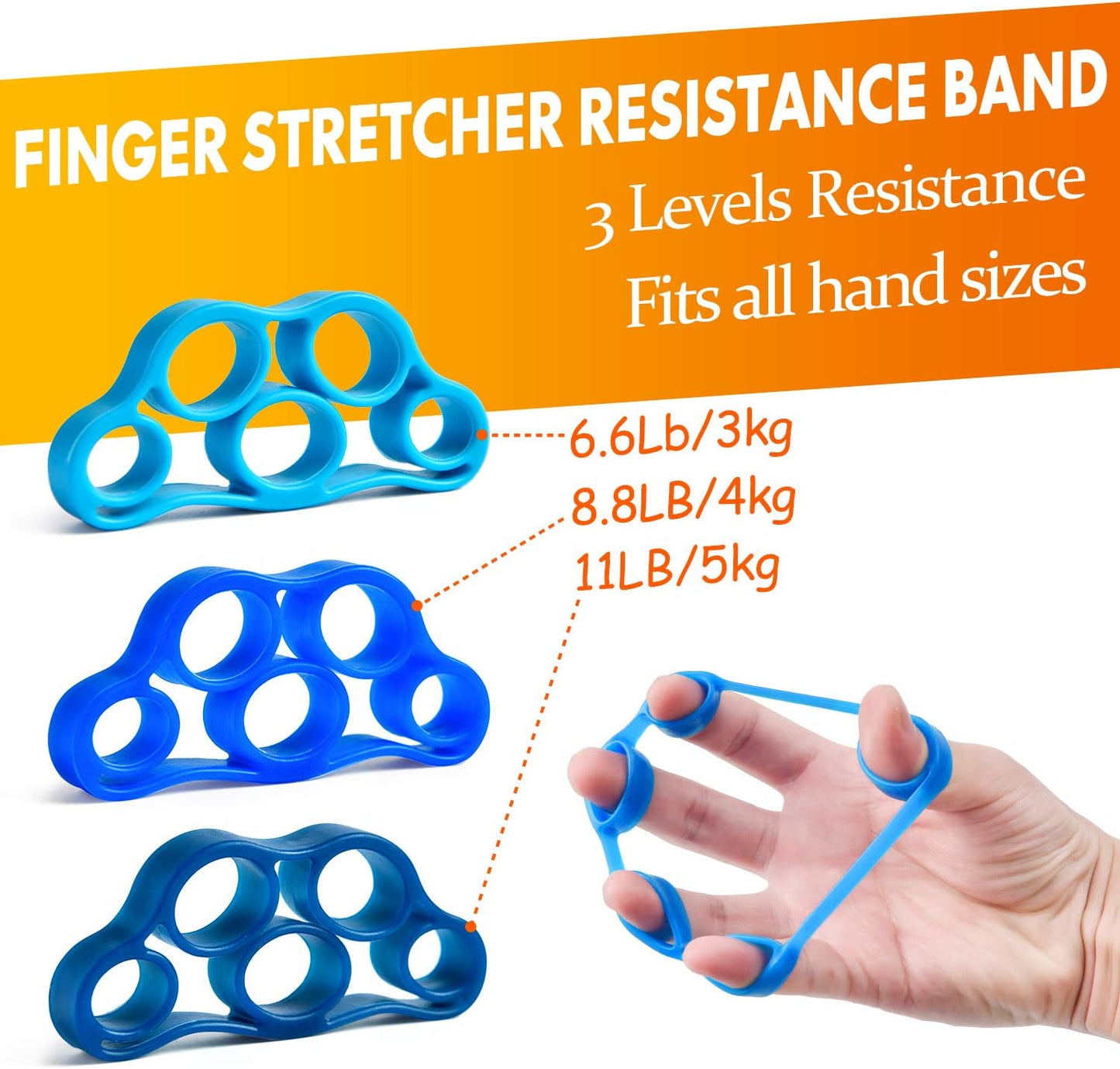 Grip Strength Trainer 7 Pack Adjustable Resistance Extensor Bands Finger Exerciser Hand Gripper