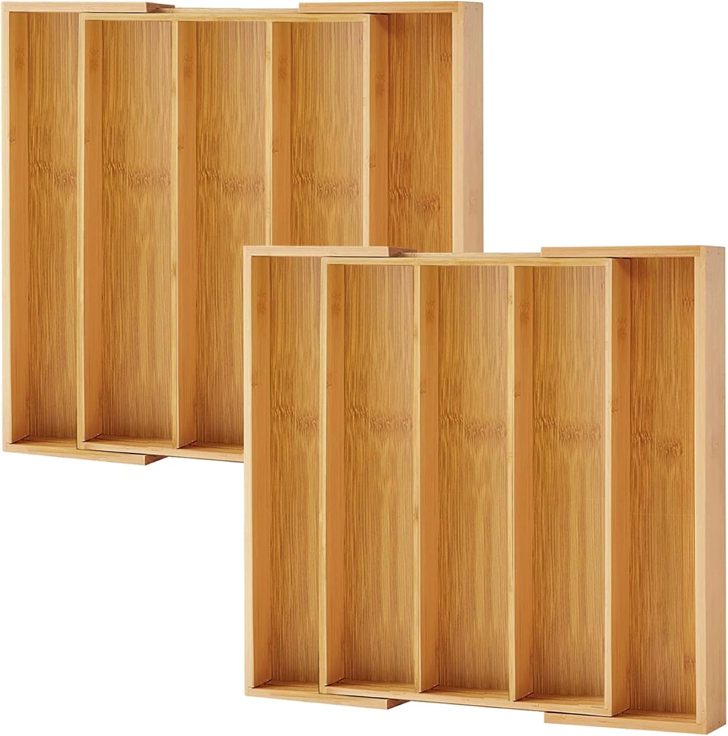 Purawood Bamboo Drawer Organizer - Expandable Silverware Organizer & Utensil Drawer Organizer, Cutlery Tray with Dividers, 7-9 Slots- Kitchen Organizer for Utensils & Flatware (Natural)