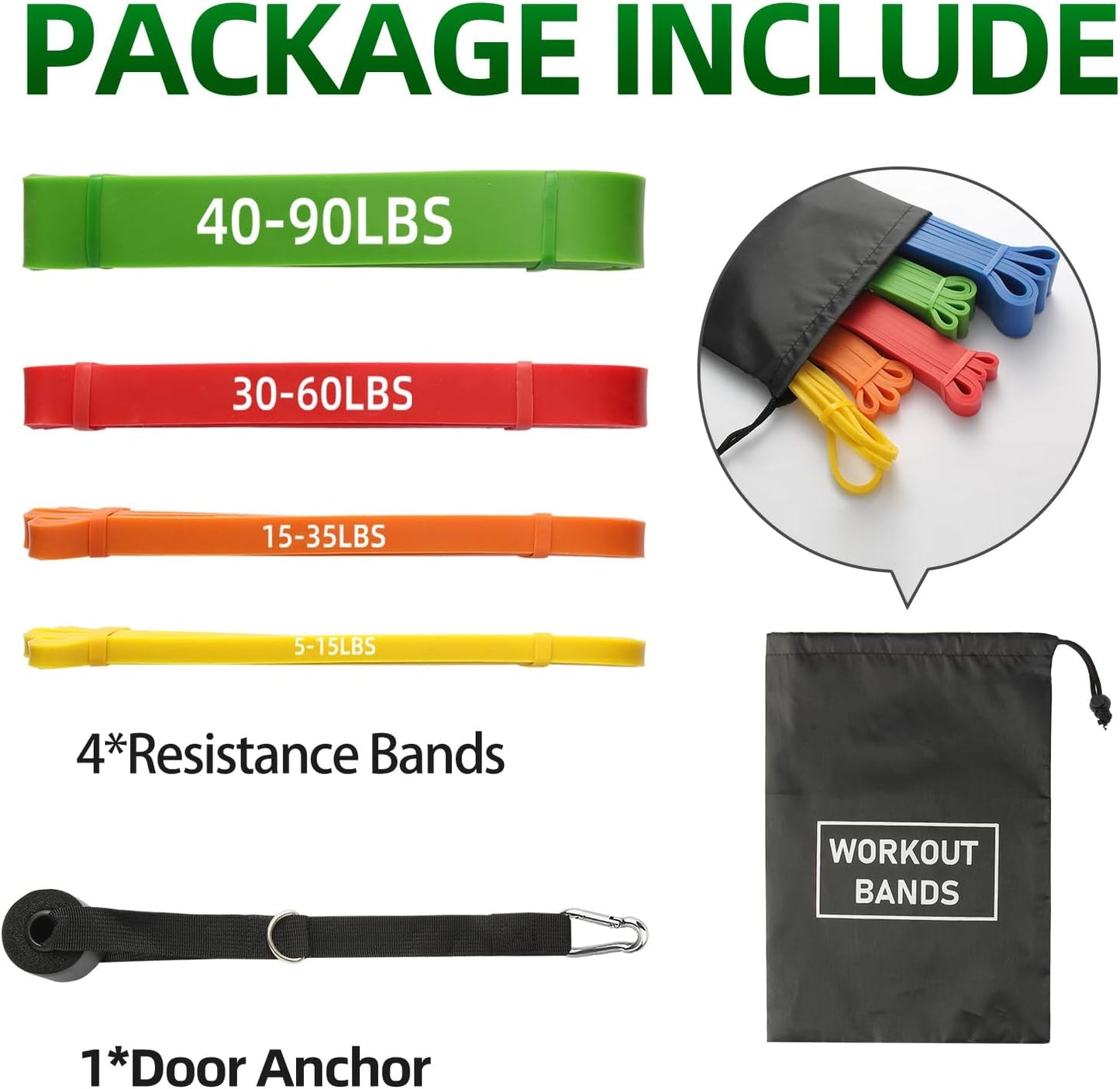 Resistance Bands Set for Working Out, Pull Up Assist, Exercise Bands for Women and Men