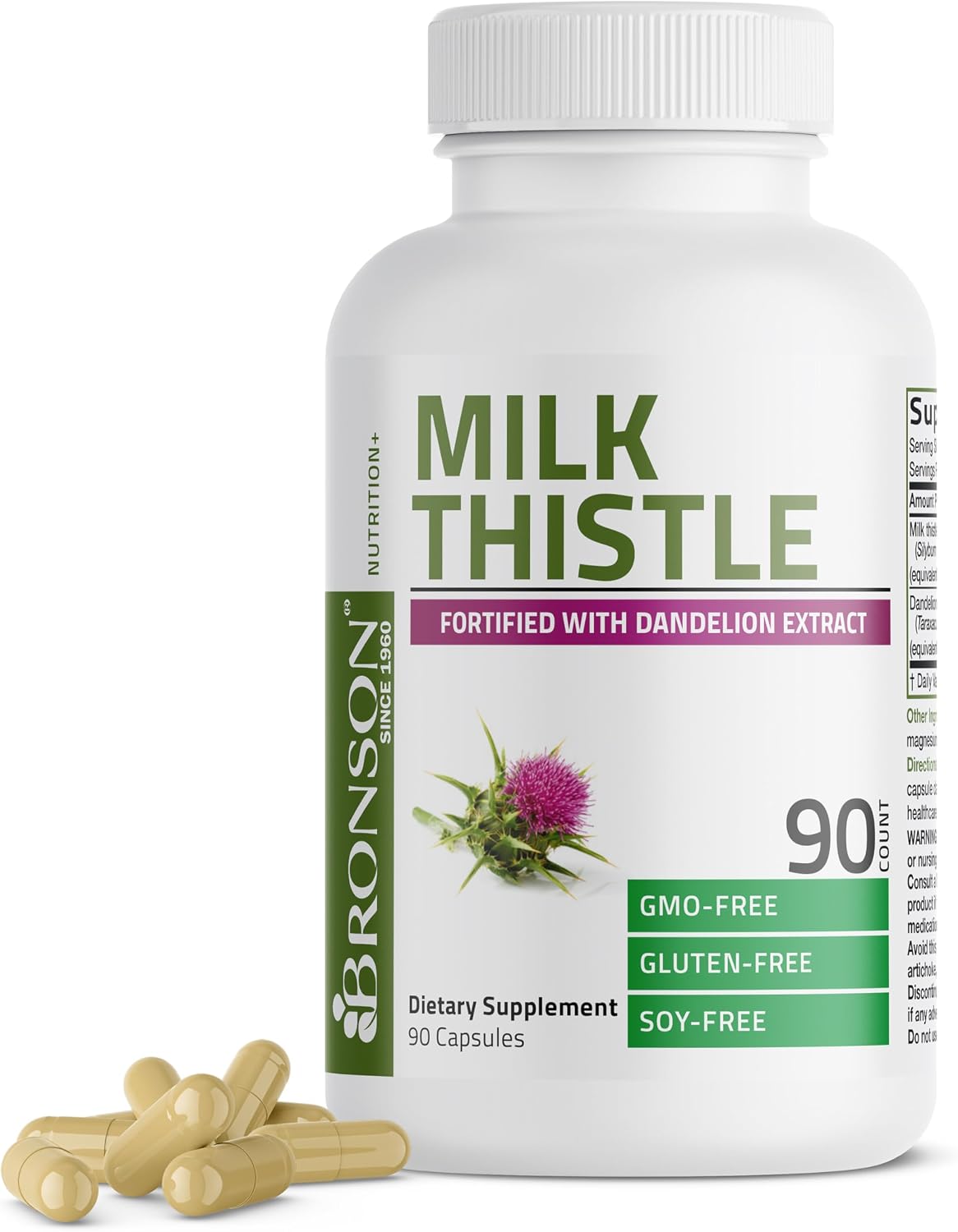 Bronson Milk Thistle Silymarin Marianum & Dandelion Extract Liver Health Support, Antioxidant Support, Detox, 120 Capsules