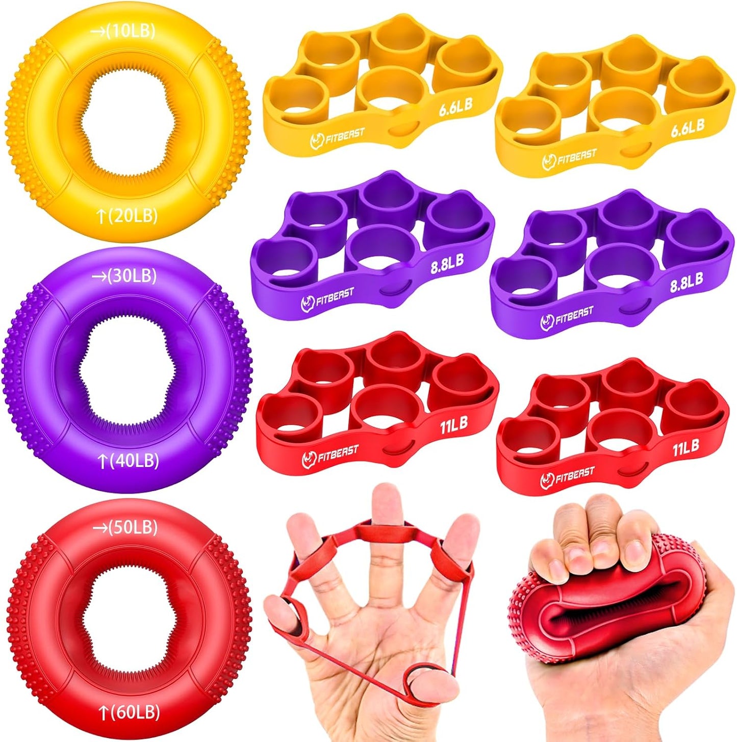 FitBeast Grip Strength Trainer - 9-Piece Hand Rehab Kit for Wrist, Finger & Forearm
