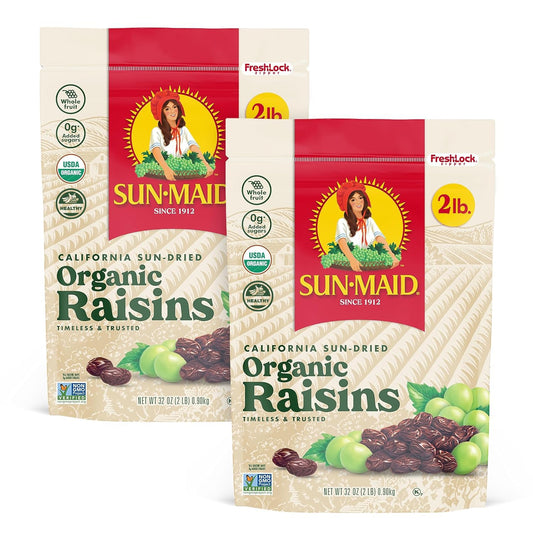 Sun-Maid Organic California Sun-Dried Raisins 2 Pack 32 oz Resealable Bag