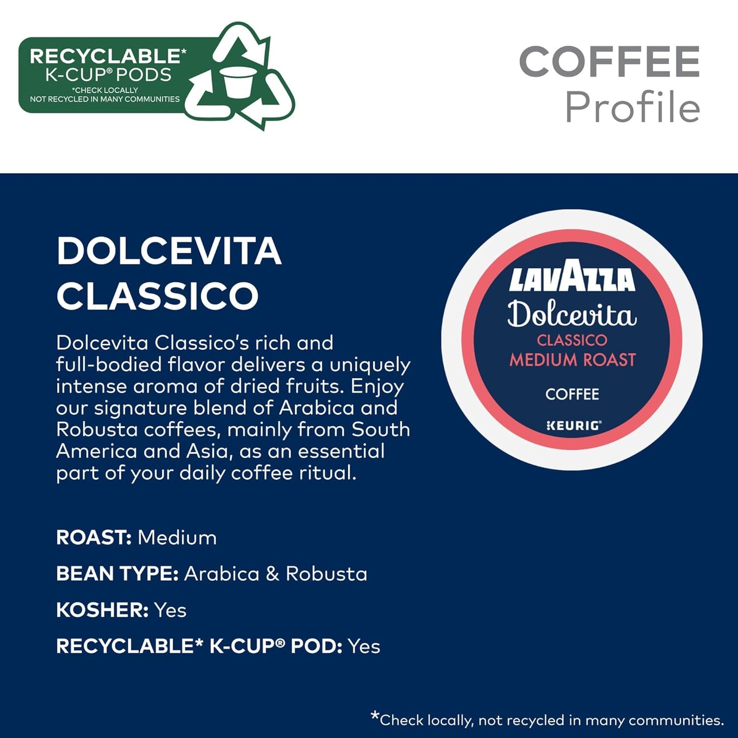 Lavazza Dolcevita Classico single-serve coffee pods for Keurig K-cup machines, medium roast, 60-count box