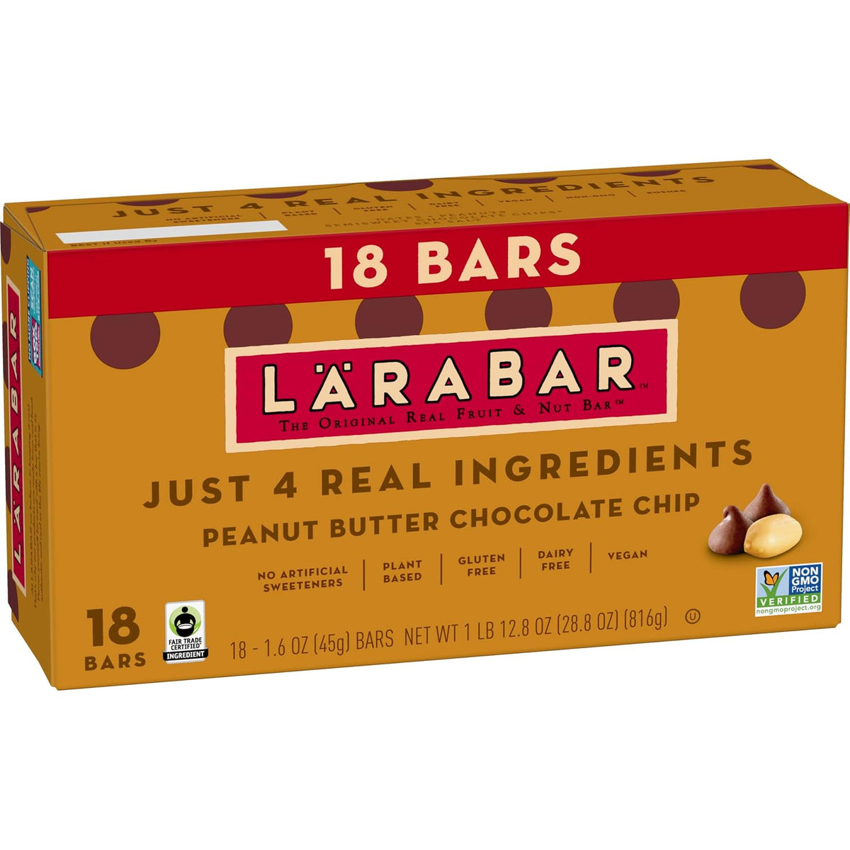 Larabar Peanut Butter Chocolate Chip Bars, 18 Count, 28.8 oz, Gluten Free and Vegan