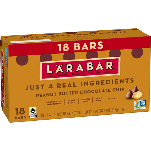 Larabar Peanut Butter Chocolate Chip Bars, 18 Count, 28.8 oz, Gluten Free and Vegan