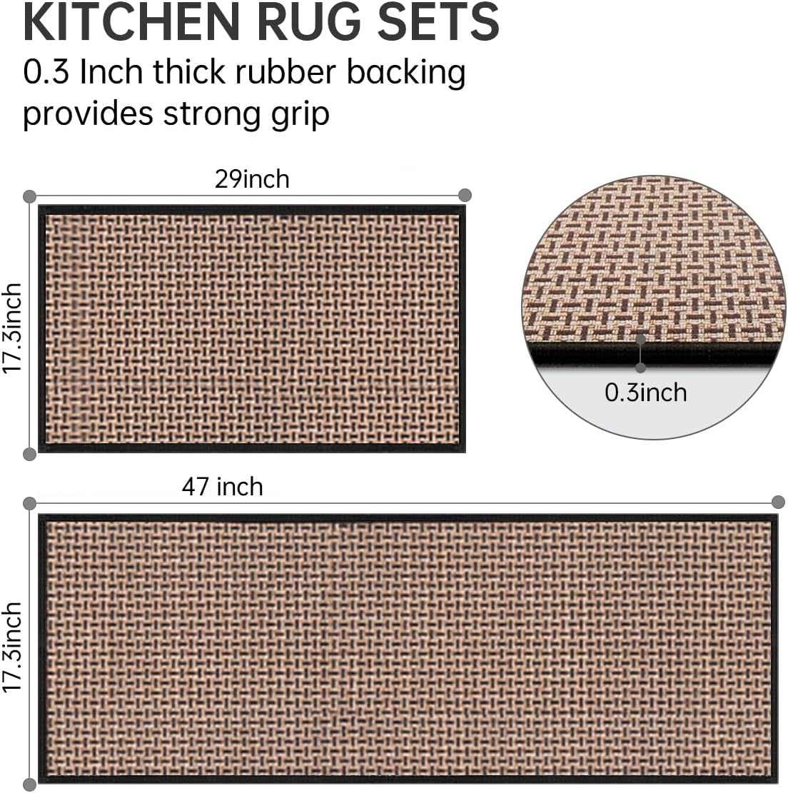 eqivei Kitchen Rugs and Mats Non Skid Washable Set of 2 PCS, Absorbent Runner Rugs for Kitchen, Front of Sink, Kitchen Mats for Floor, 17.3"x 47"+17.3"x 29" (Black)