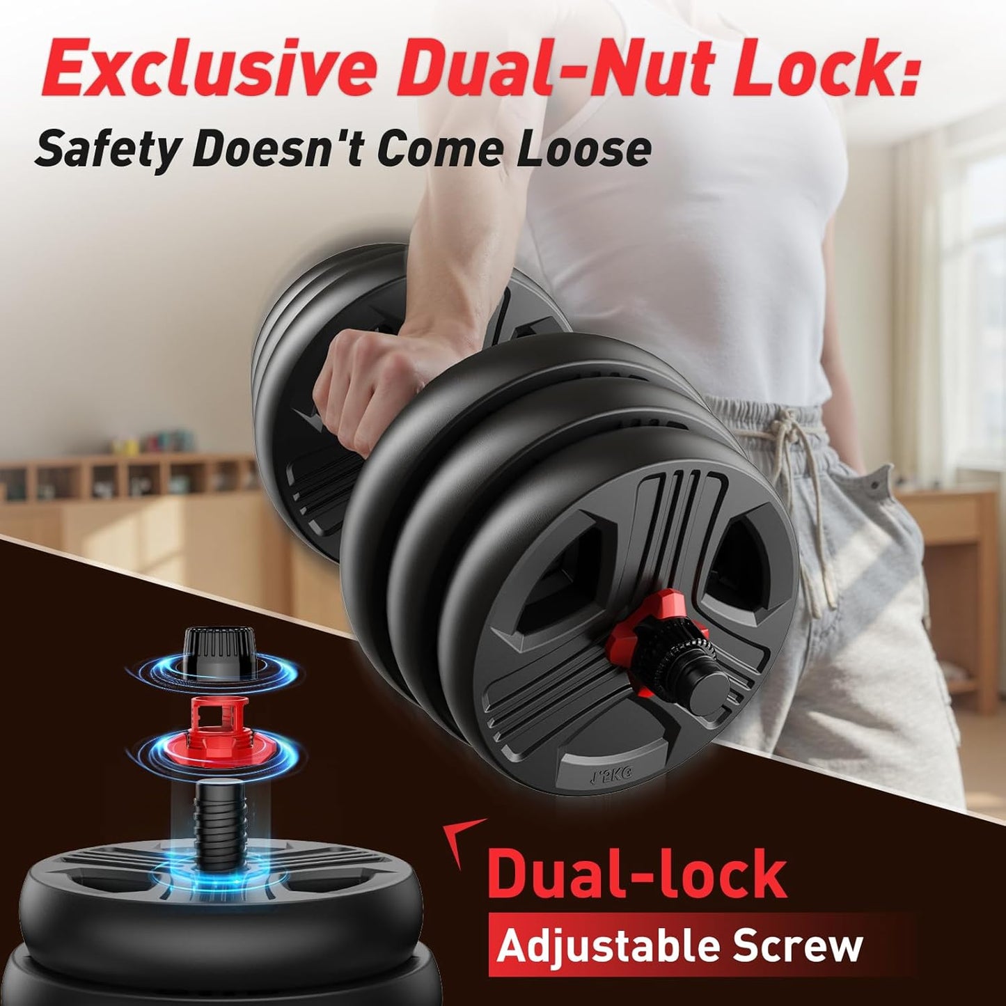 FITPLAM Adjustable Dumbbell Set, 20-90lbs, 5-in-1 for Home Gym