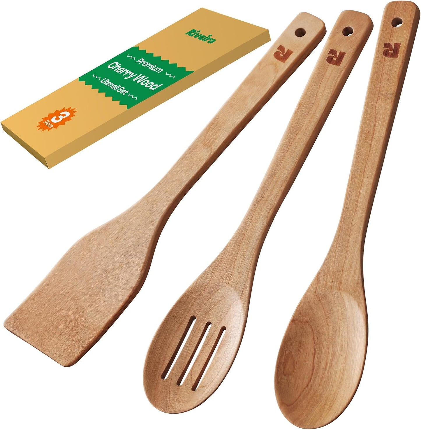 Riveira Dark Bamboo Wooden Spoons for Cooking 6-Piece, Apartment Essentials Wood Spatula Spoon Nonstick Kitchen Utensil Set Premium Quality Housewarming Gifts for Everyday Use