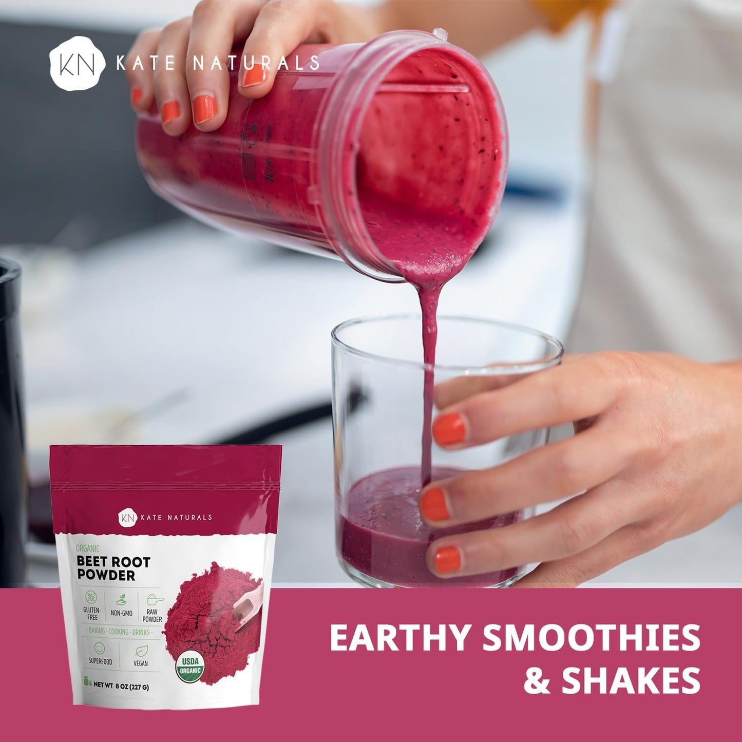 Kate Naturals Organic Beet Root Powder for Smoothies, Baking & Juice. Raw Beetroot Superfood & Natural Red Food Coloring (8oz, Non-GMO, Earthy Flavor)