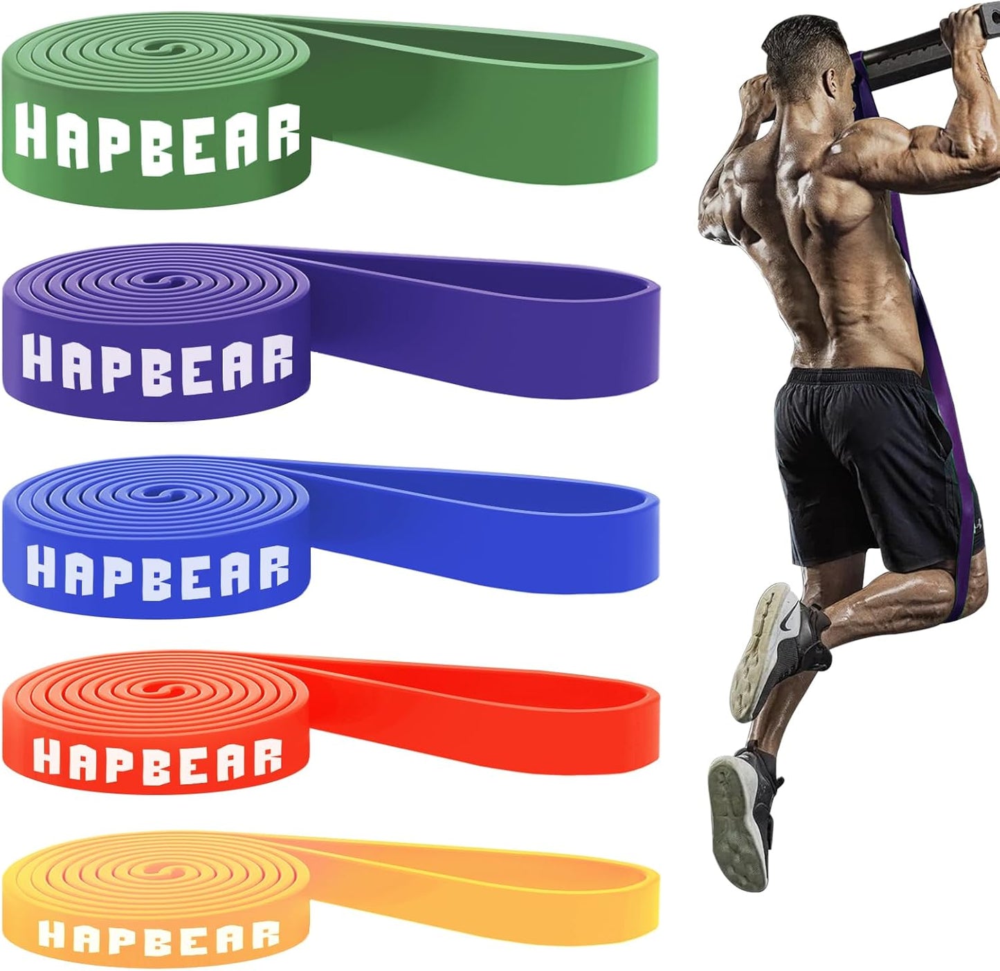 HAPBEAR Pull Up Assistance Bands Resistance Bands Set for Workout
