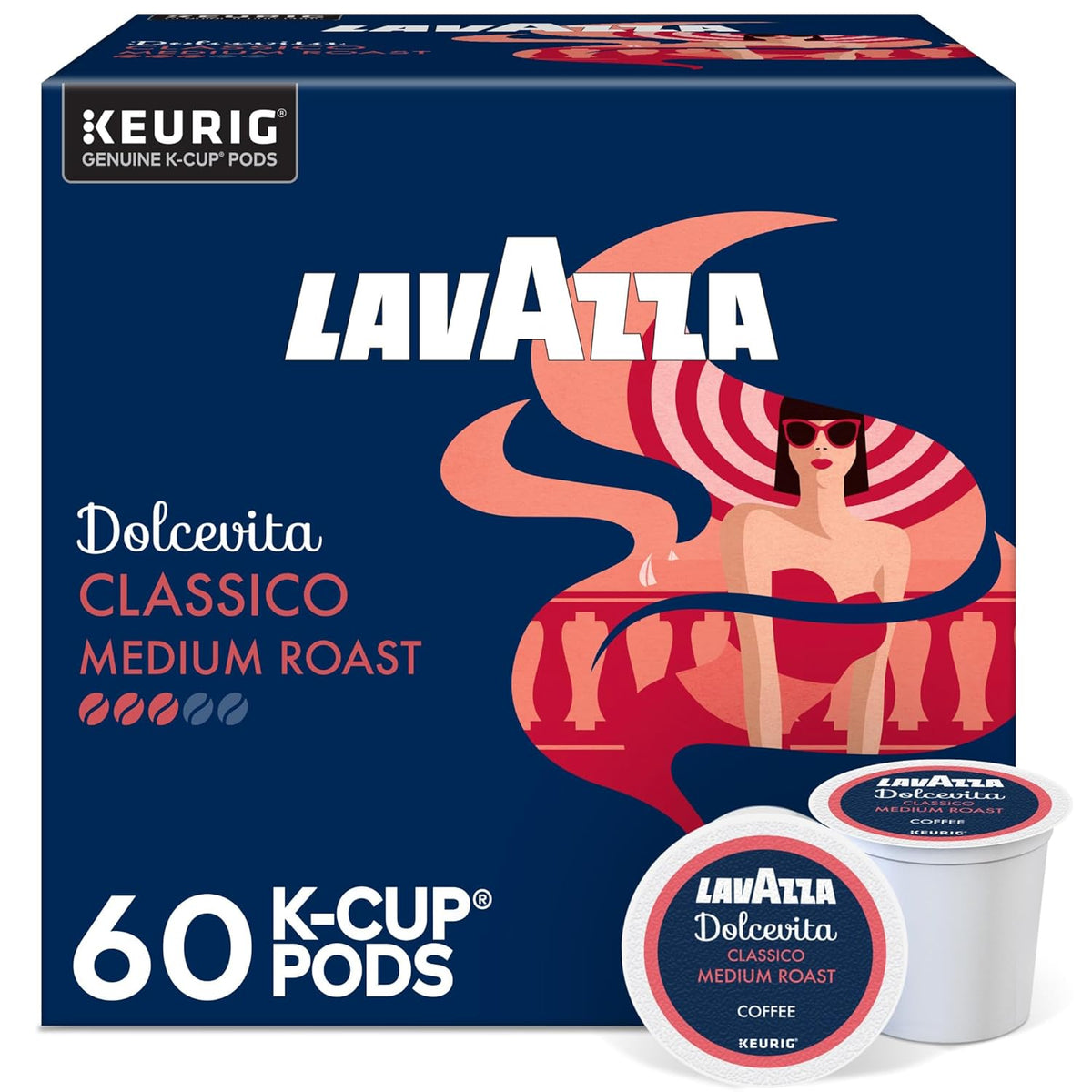 Lavazza Dolcevita Classico single-serve coffee pods for Keurig K-cup machines, medium roast, 60-count box
