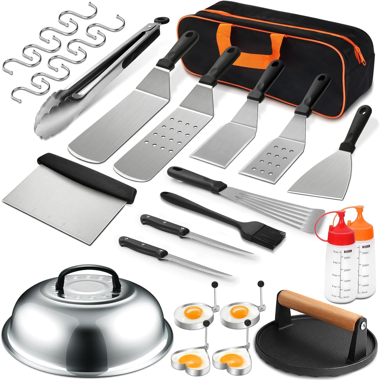 18PCS Griddle Accessories Kit, Flat Top Grill Accessories Set for Blackstone and Camp Chef, Grill Spatula Set with Enlarged Spatulas, Basting Cover, Scraper for Outdoor BBQ