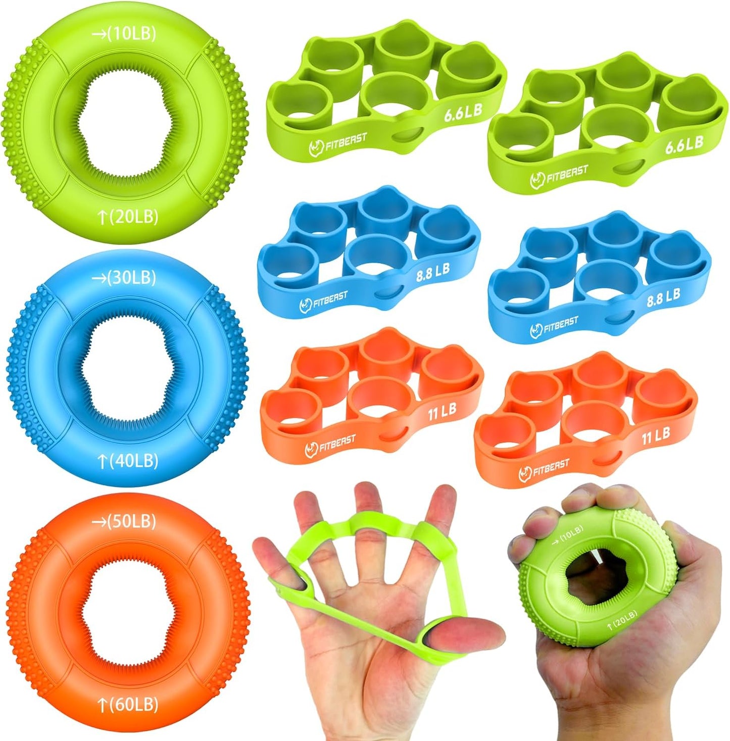 FitBeast Grip Strength Trainer - 9-Piece Hand Rehab Kit for Wrist, Finger & Forearm